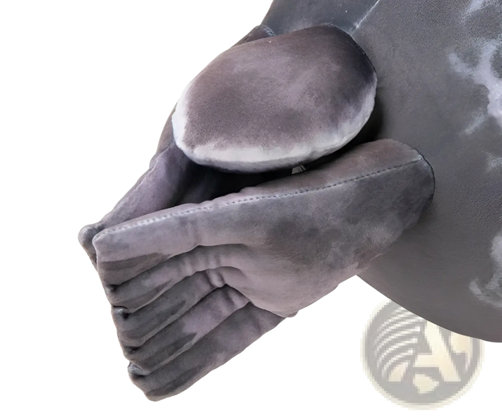 Seal plush toy large spotted soft animal pillow in dark gray velvet with hand-shaped design and stitched details