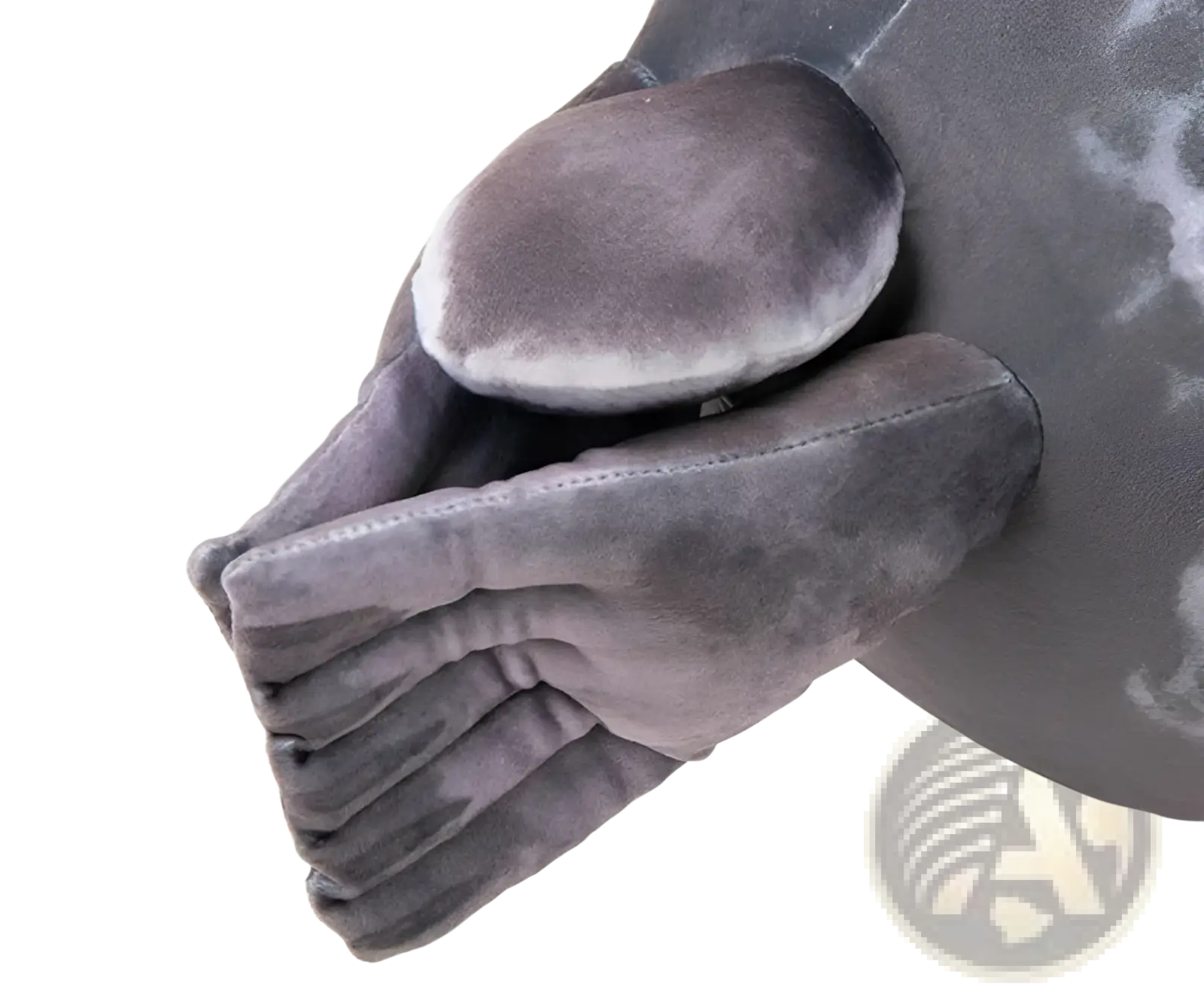 Seal plush toy large spotted soft animal pillow in dark gray velvet with hand-shaped design and stitched details