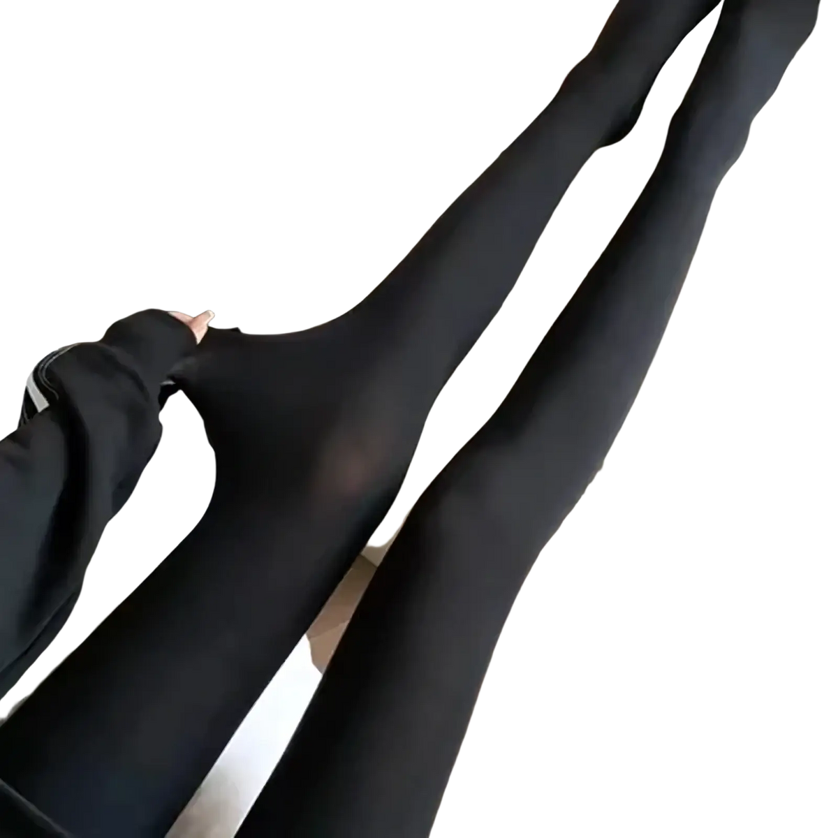 Seamless black sheer tights with a smooth, form-fitting texture designed for warmth and high waist comfort
