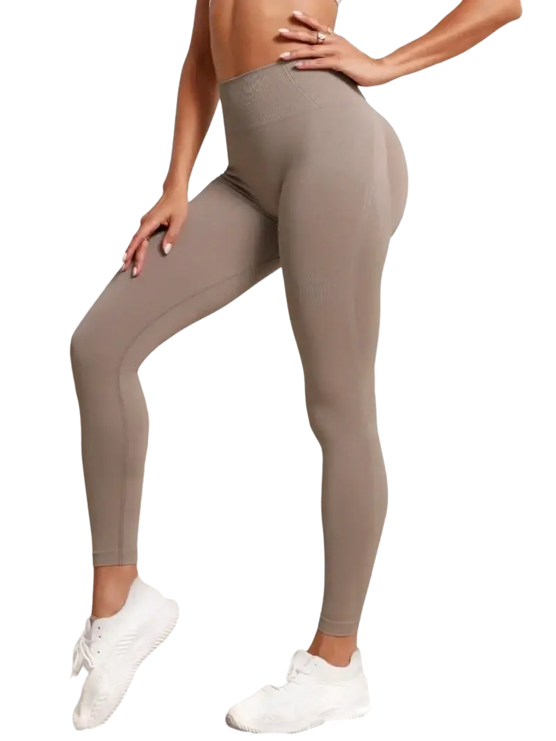 Beige seamless high waist butt lifting leggings made of smooth stretchy fabric for comfortable wear