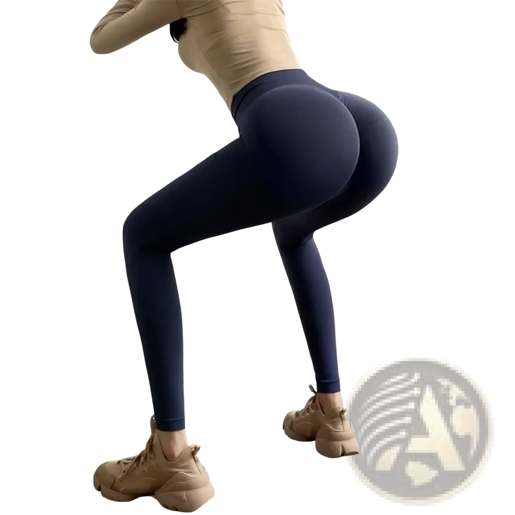 Navy blue seamless high waist fitness leggings with a snug, form-fitting design for activewear use