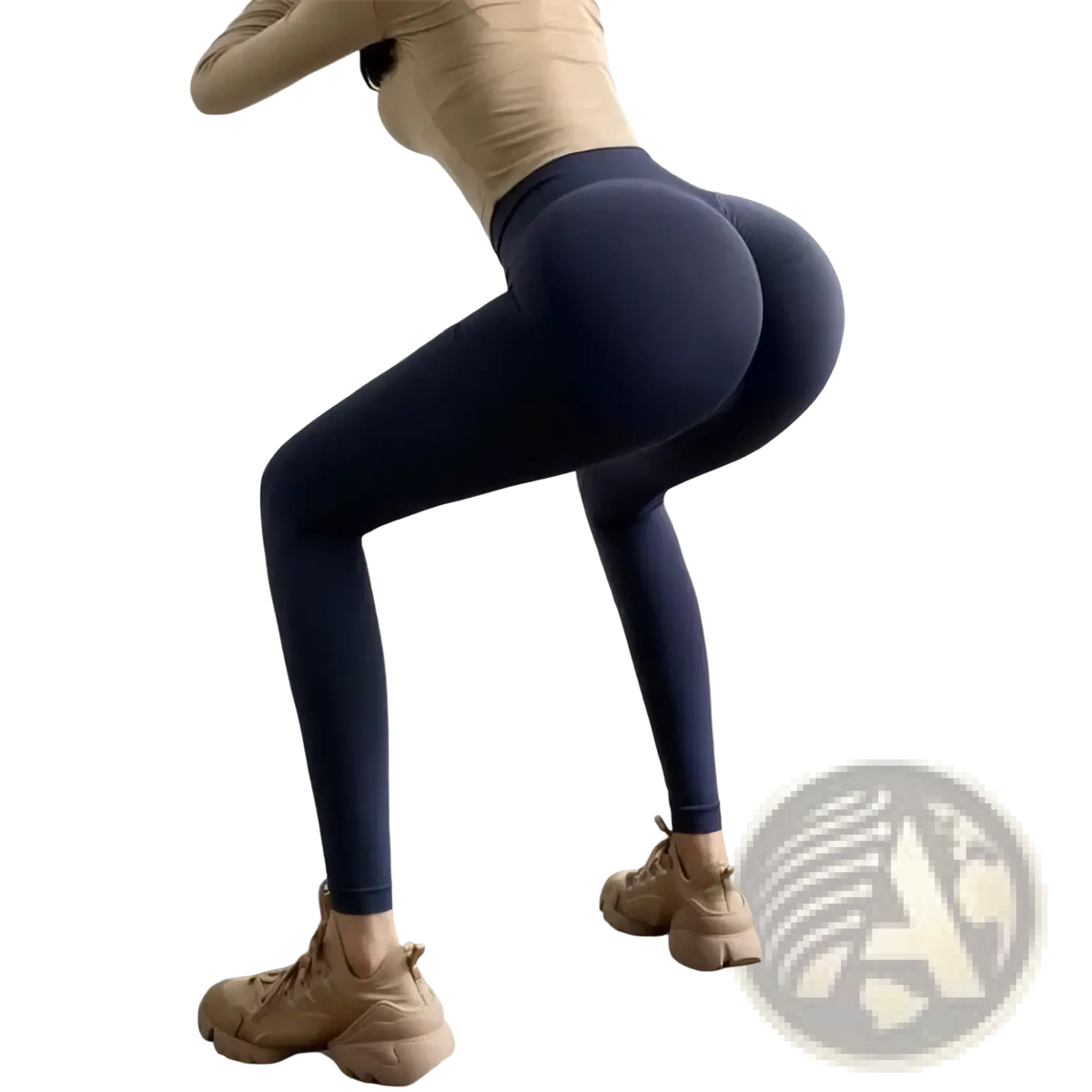 Navy blue seamless high waist fitness leggings with a snug, form-fitting design for activewear use