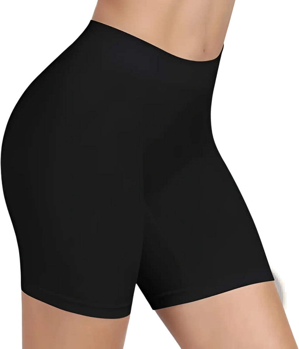 Black seamless high waisted tummy control capri pants made of smooth, form fitting fabric for active wear