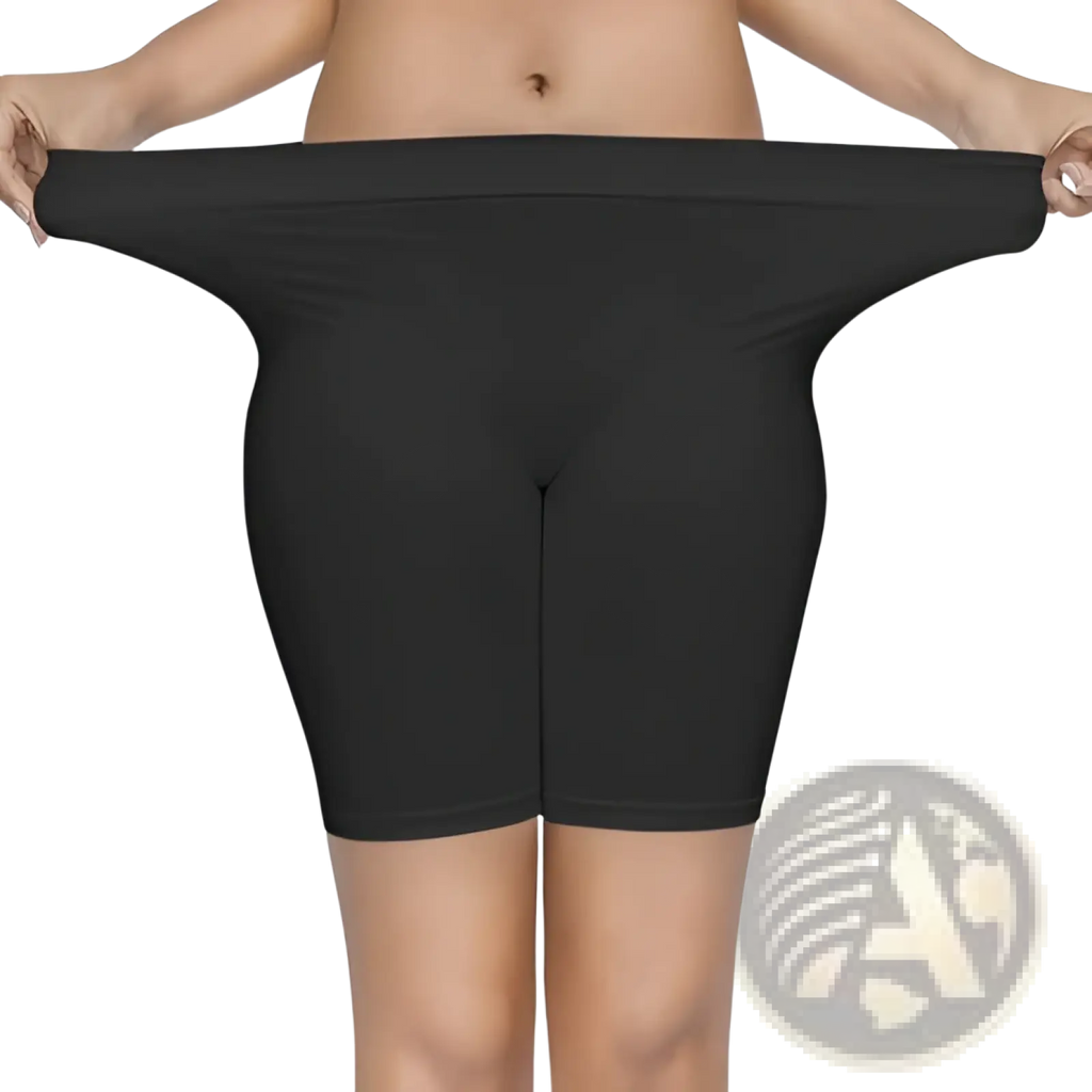 Seamless high waisted tummy control capri pants in black stretchy fabric designed as bike shorts