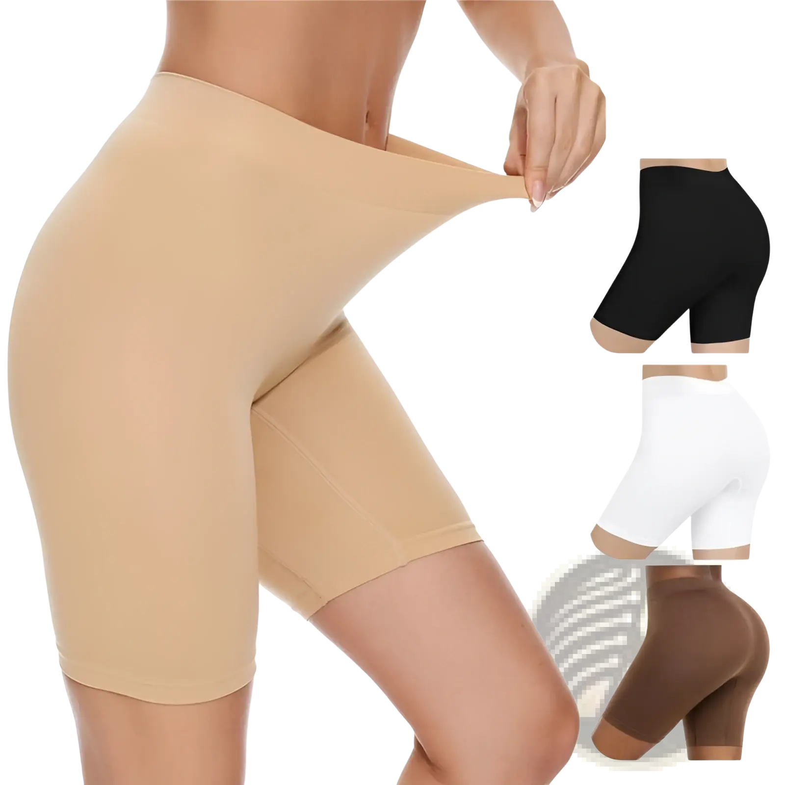 Beige seamless high waisted tummy control capri pants made of smooth stretchy fabric available in multiple colors