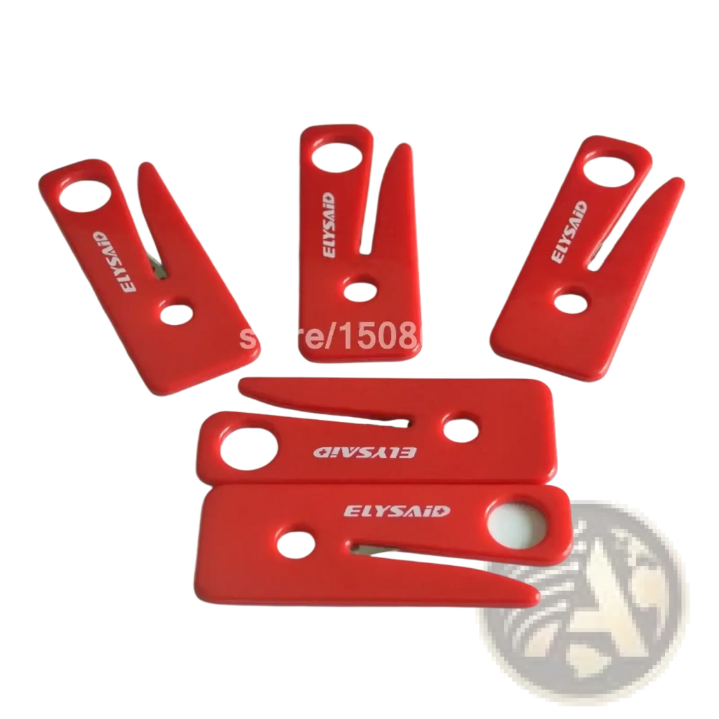Red plastic elysaid seat belt cutter and 5pcs emergency car window breaker tools with ergonomic handle holes