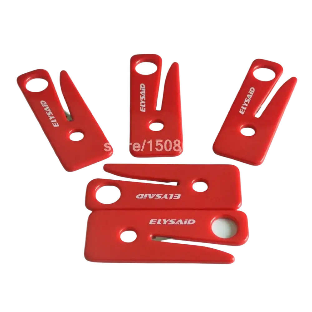 Red plastic elysaid seat belt cutter and 5pcs emergency car window breaker tools with ergonomic handle holes