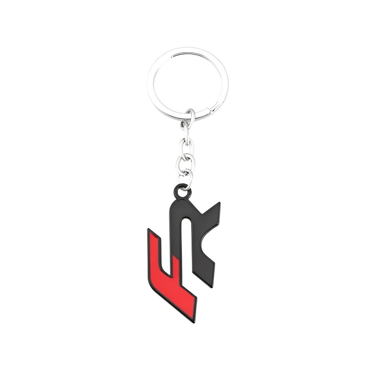 Black and red enamel seat fr metal car keychain with sleek stylized logo design and keyring holder