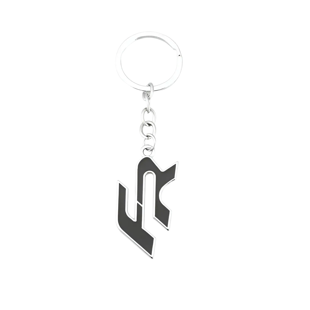 Silver and black enamel seat Fr metal car keychain featuring a stylized lc logo design and keyring holder