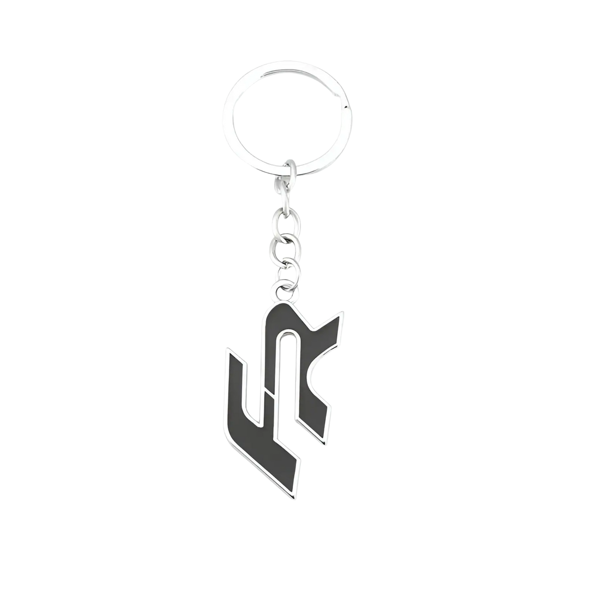 Silver and black enamel seat Fr metal car keychain featuring a stylized lc logo design and keyring holder