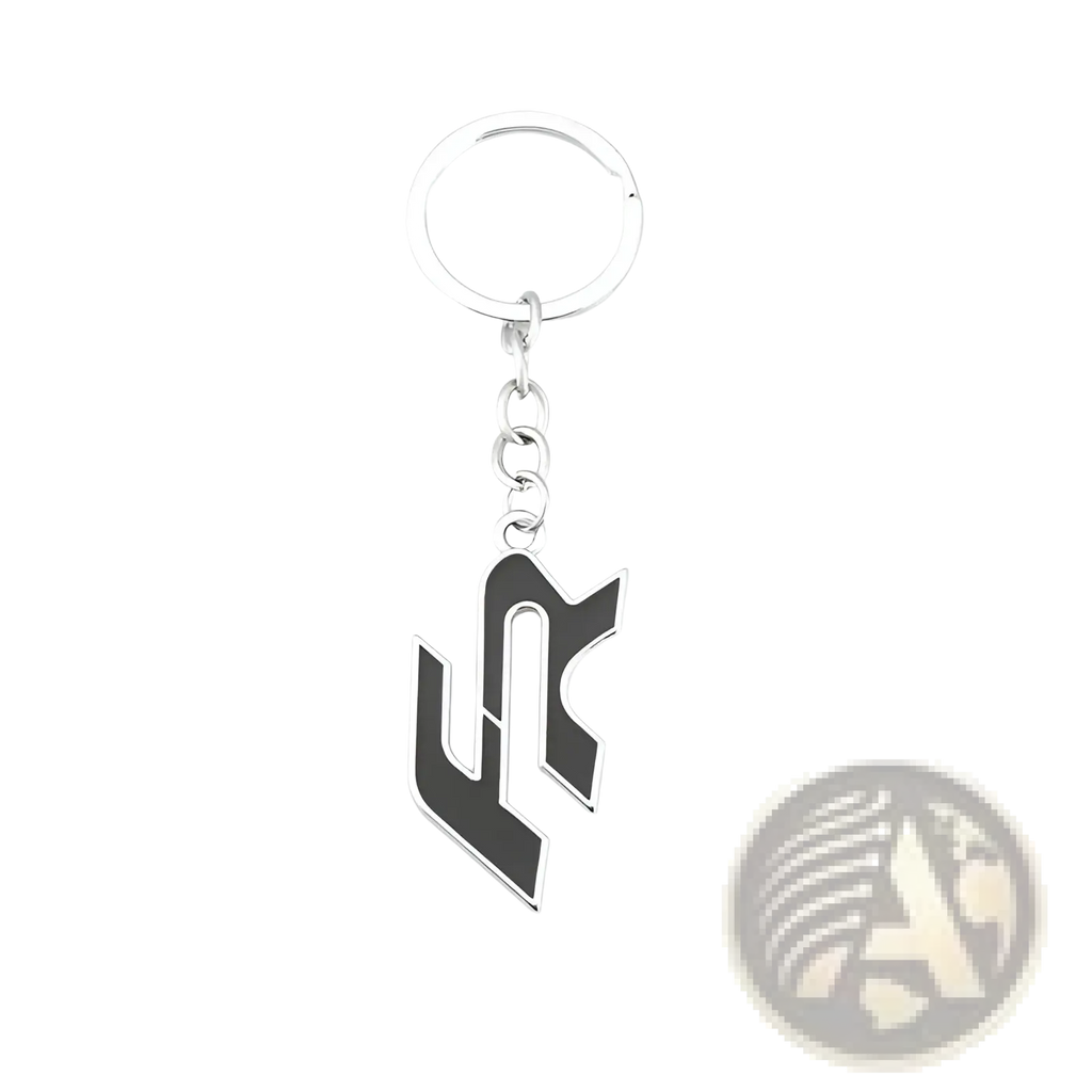 Silver and black enamel seat Fr metal car keychain featuring a stylized lc logo design and keyring holder
