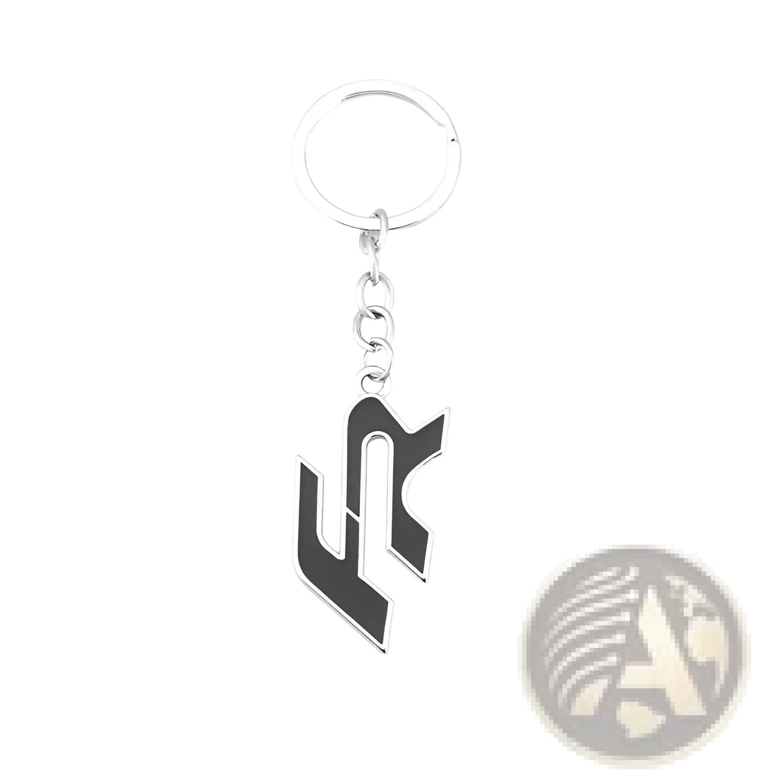 Silver and black enamel seat Fr metal car keychain featuring a stylized lc logo design and keyring holder