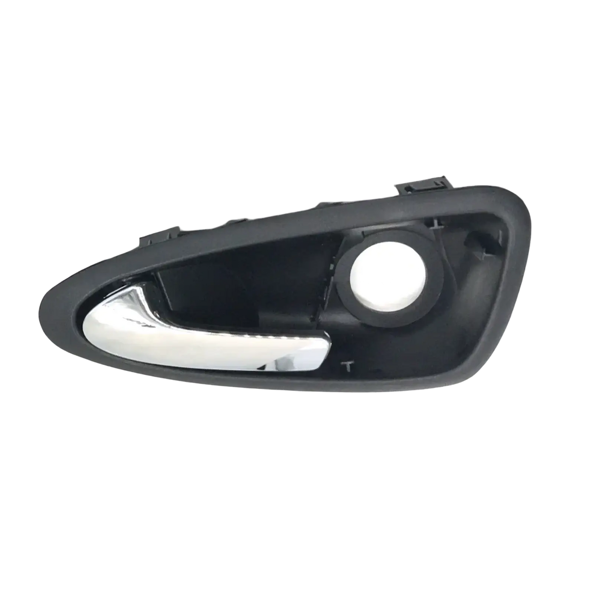 Seat Ibiza 6j interior door handle 2010 to 2022 black plastic with chrome-finished pull lever front side view