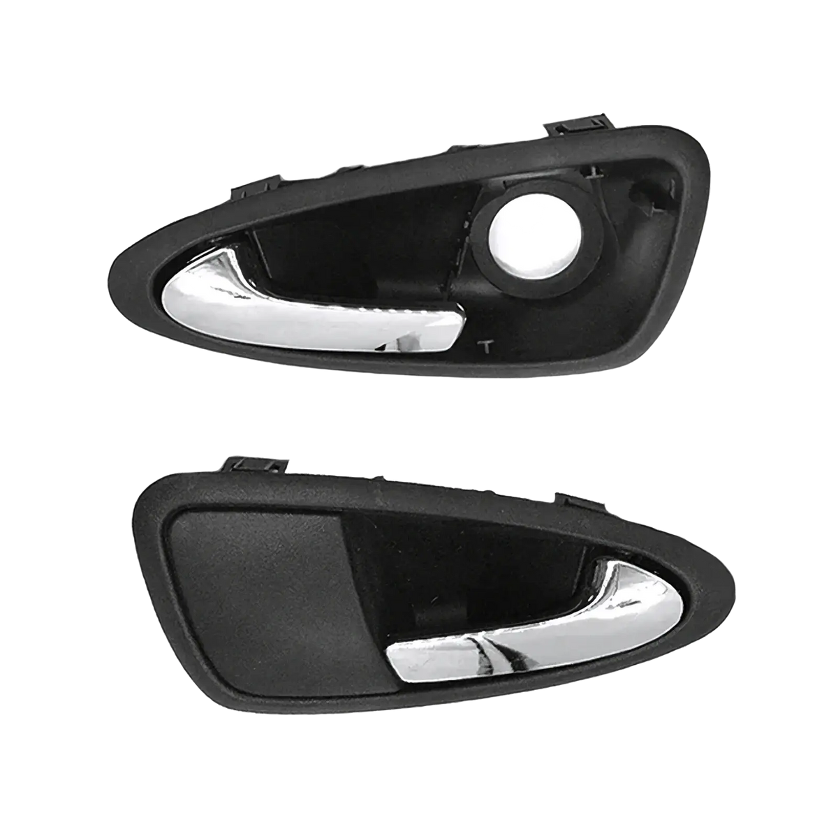 Seat ibiza 6j interior door handles 2010 to 2022 black plastic with chrome-finished metal pulls front side view