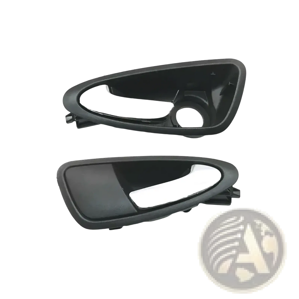 Black plastic Seat Ibiza 6j interior door handle covers with glossy finish and integrated silver accent strip 2010 to 2022