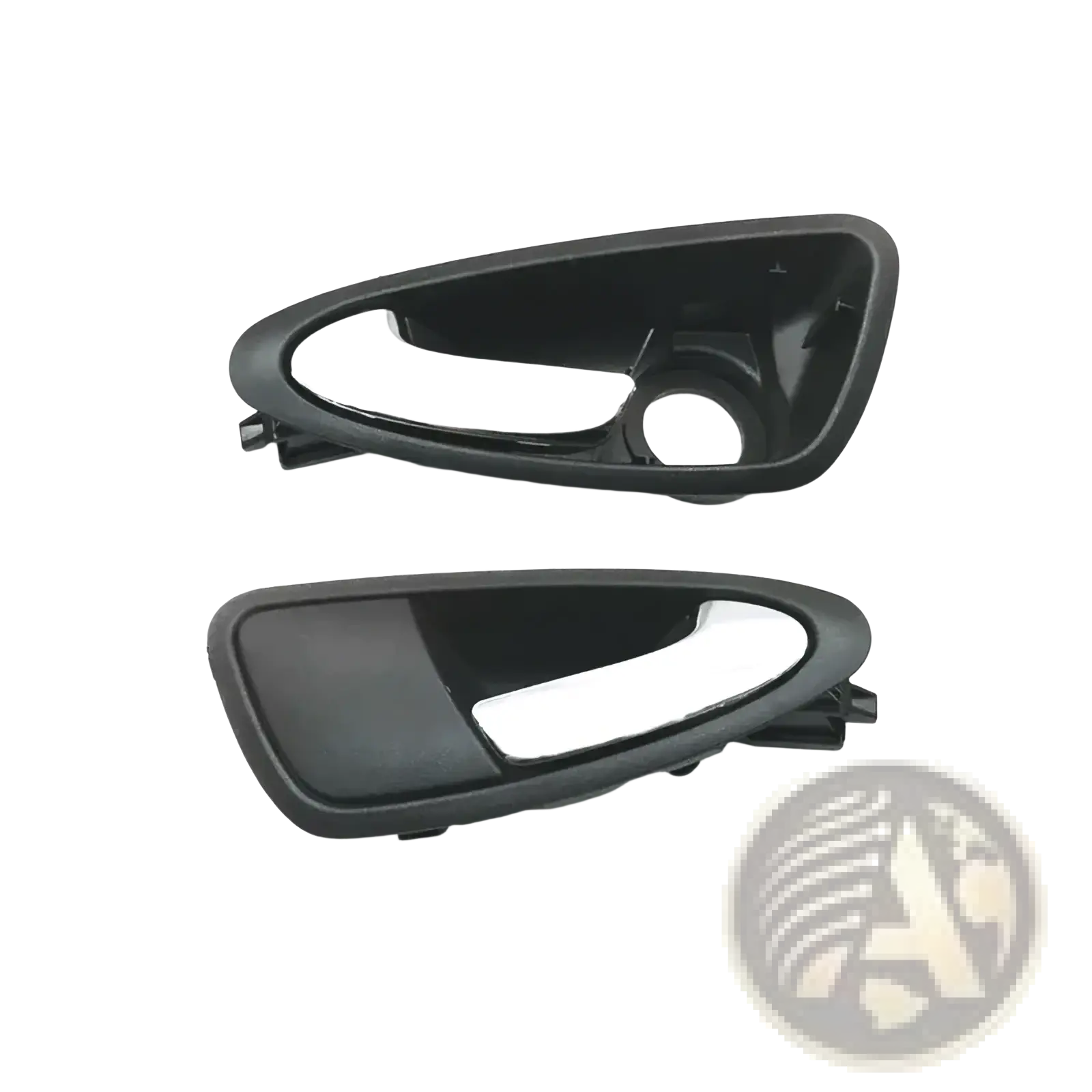 Black plastic Seat Ibiza 6j interior door handle covers with glossy finish and integrated silver accent strip 2010 to 2022