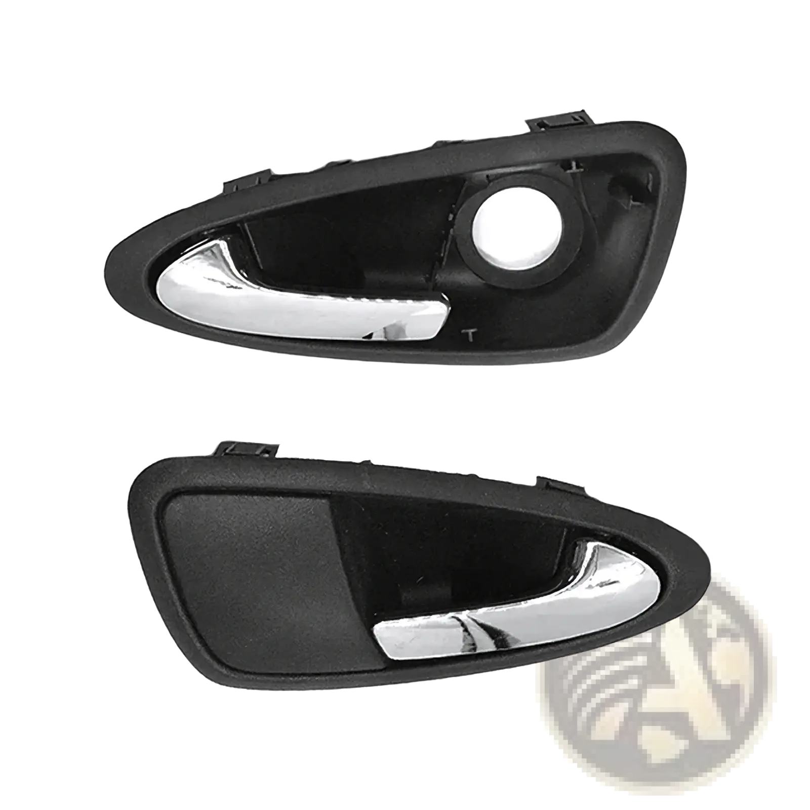 Seat ibiza 6j interior door handles 2010 to 2022 black plastic with chrome-finished metal pulls front side view