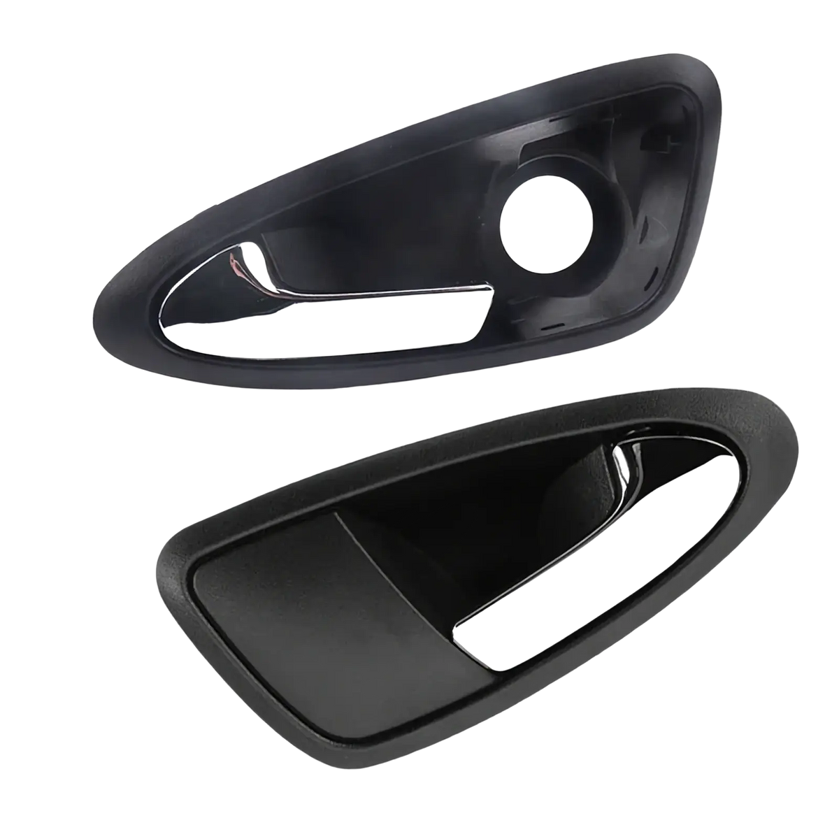 Seat ibiza front inner door handle set 2009 2012 black plastic covers with shiny chrome accent strip