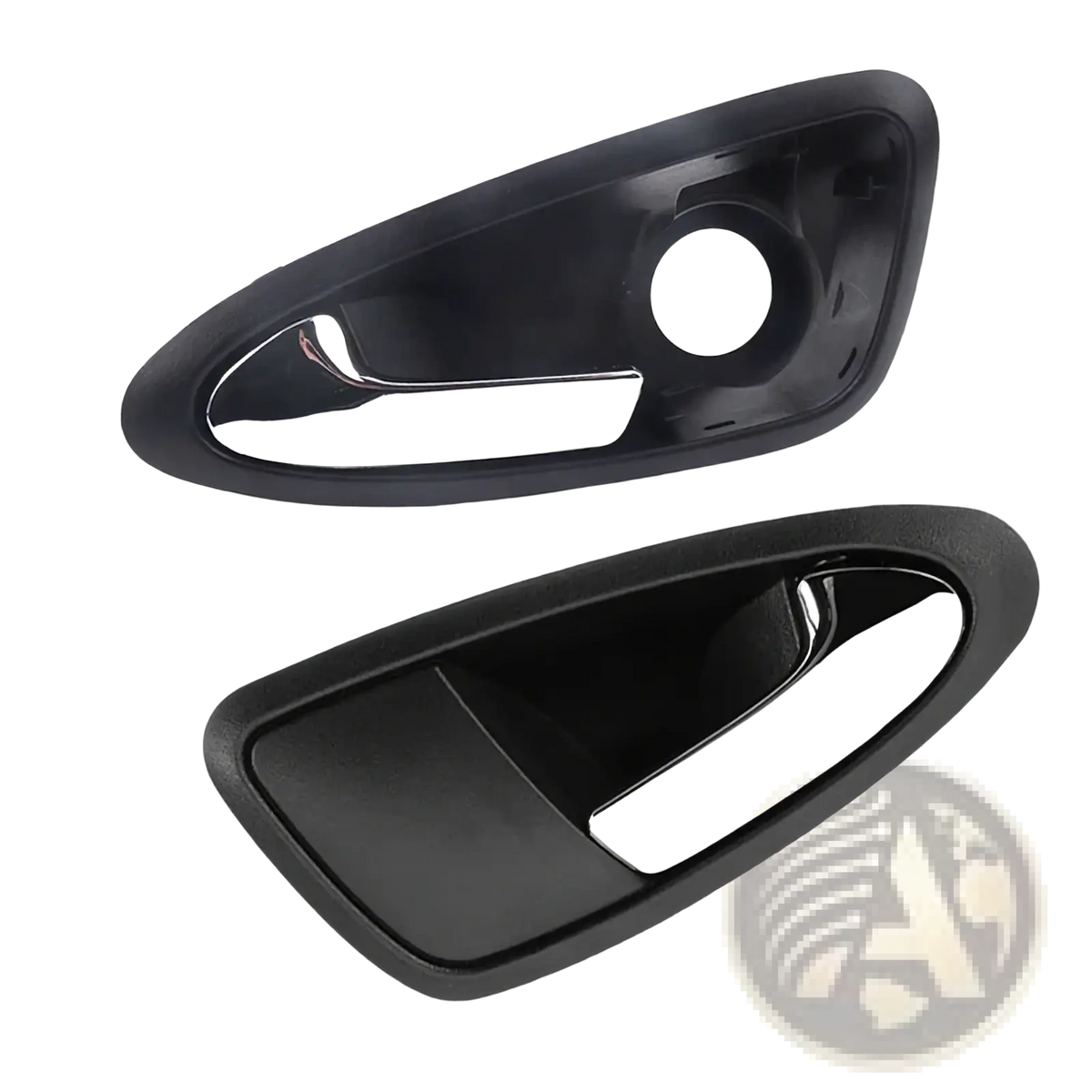 Seat Ibiza front inner door handle set 2009 2012 black plastic covers with shiny chrome accent strip