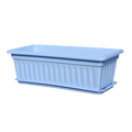 Light blue rectangular plastic planter with vertical ridges and matching lid shown in seed trays product description