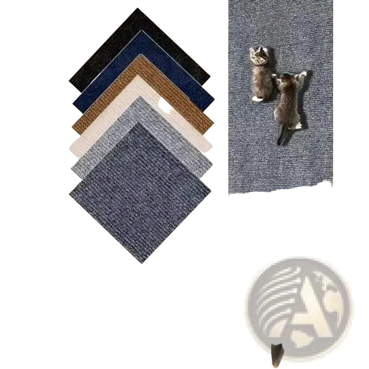Gray textured self-adhesive cat scratching mat furniture protector with kittens playfully climbing on it