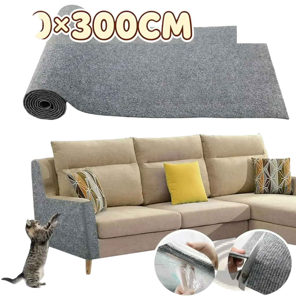 Gray textured carpet roll showcasing self-adhesive cat scratching mat furniture protector material