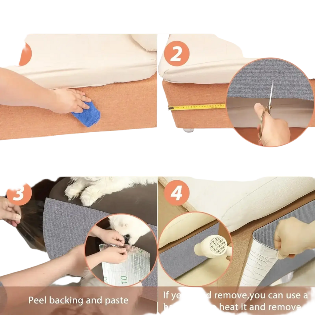 Blue self-adhesive cat scratching mat with adhesive backing for sofa protection and furniture feet cushioning