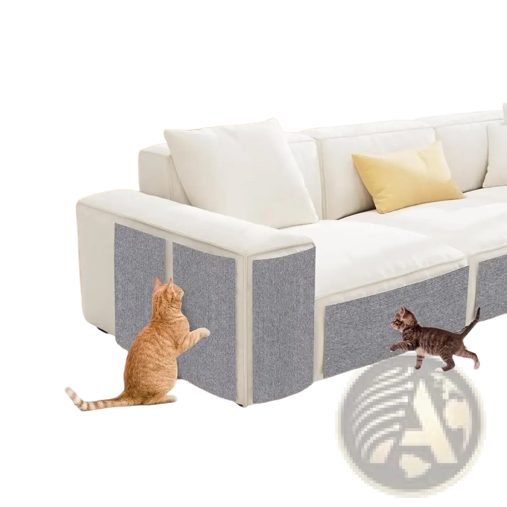 Gray textured fabric self-adhesive cat scratching mat panels for sofa protection and furniture durability