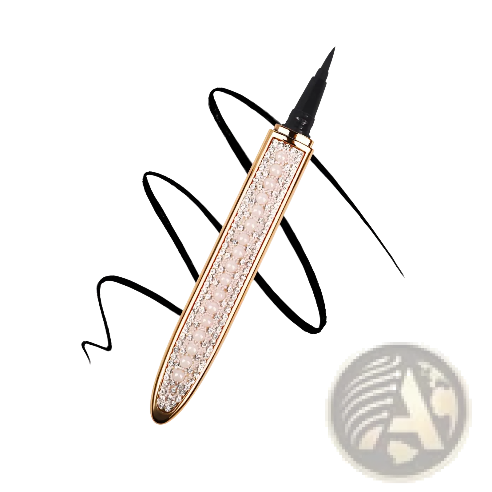Rose gold self-adhesive eyeliner pen with sparkling crystals and pearl-like beads for waterproof false lashes