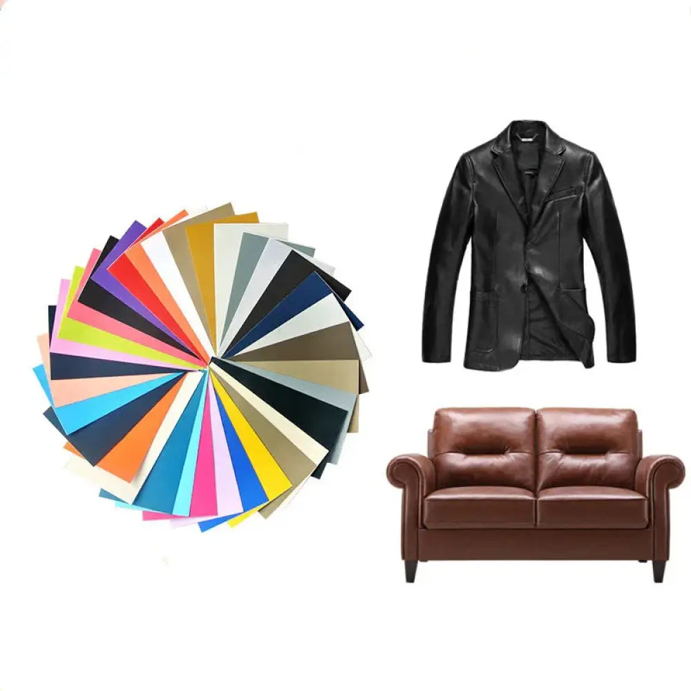 Black leather blazer displayed as part of self-adhesive navy blue leather sofa repair patch product image