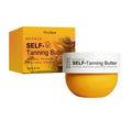 Oceaura self tanning butter moisturizing bronze cream in vibrant yellow jar with white lid and orange yellow box packaging