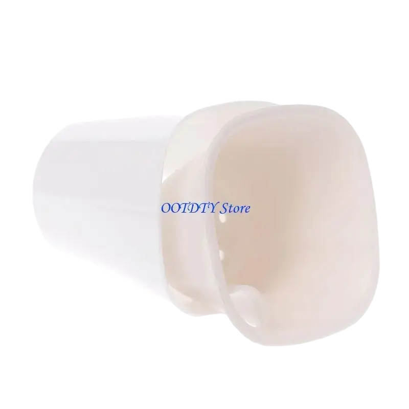 White plastic self watering flower pot with tapered cylindrical shape and smooth glossy finish for nursery use