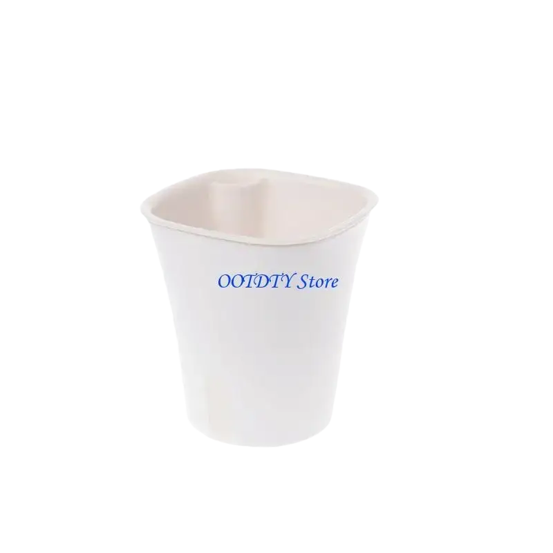 White disposable paper cup with smooth matte finish and flared rim used as a self watering flower pot plastic nursery planter