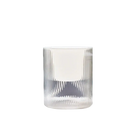 Clear glass self watering indoor plant pot with vertical ridged texture and white interior measuring 10cm diameter 12cm tall