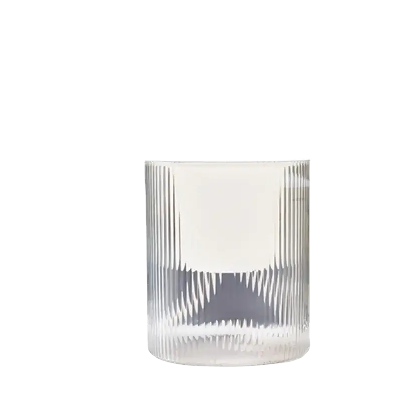 Clear glass self watering indoor plant pot with vertical ridged texture for desktop planter use