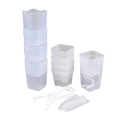 Transparent plastic self watering plant pots with scalloped edges and drainage holes for efficient watering plant use