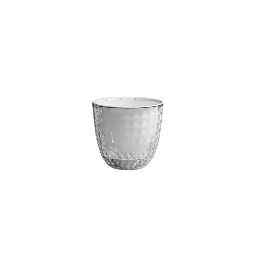 Clear glass double layer self watering planter with textured diamond cut pattern and smooth white interior
