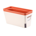 Cream-colored plastic self watering rectangular flower pot with orange rim, dark gray drainage hole, 27cm by 14.4cm by 8cm, includes cotton strips for automatic watering