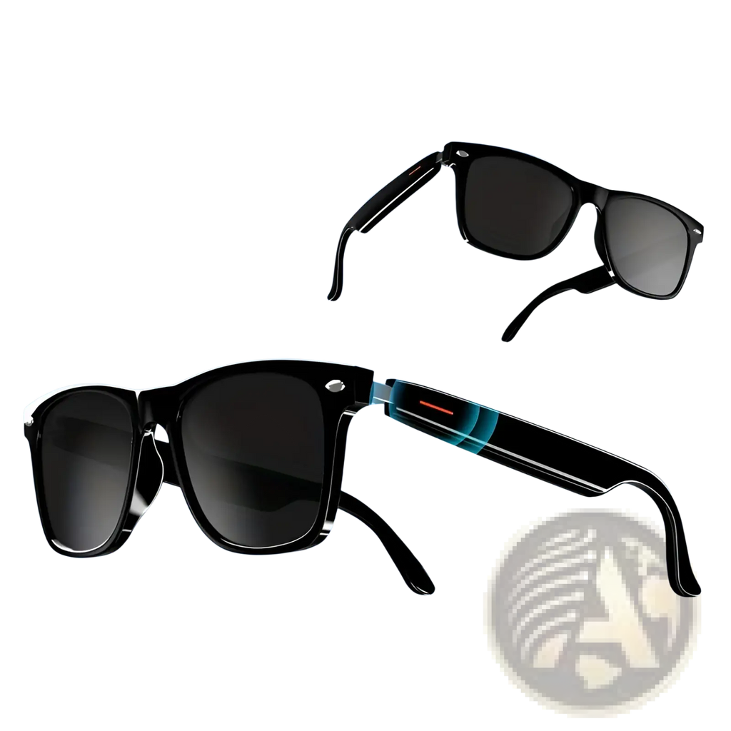 Senbono E13 smart Bluetooth audio sunglasses with black frame dark blue light lens and sleek modern design