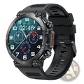 Senbono men rugged outdoor smartwatch in black with teal digital face and multiple fitness tracking sub dials