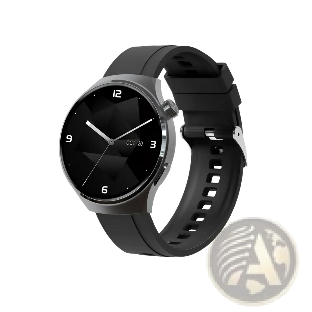 Senbono V19 waterproof business and fitness smartwatch with black metallic bezel and matching black silicone strap