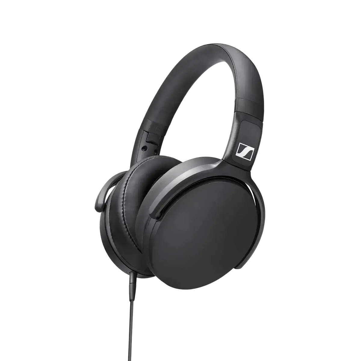 Black sennheiser hd400s wired over-ear headphones with sleek matte finish and padded earcups for comfortable listening