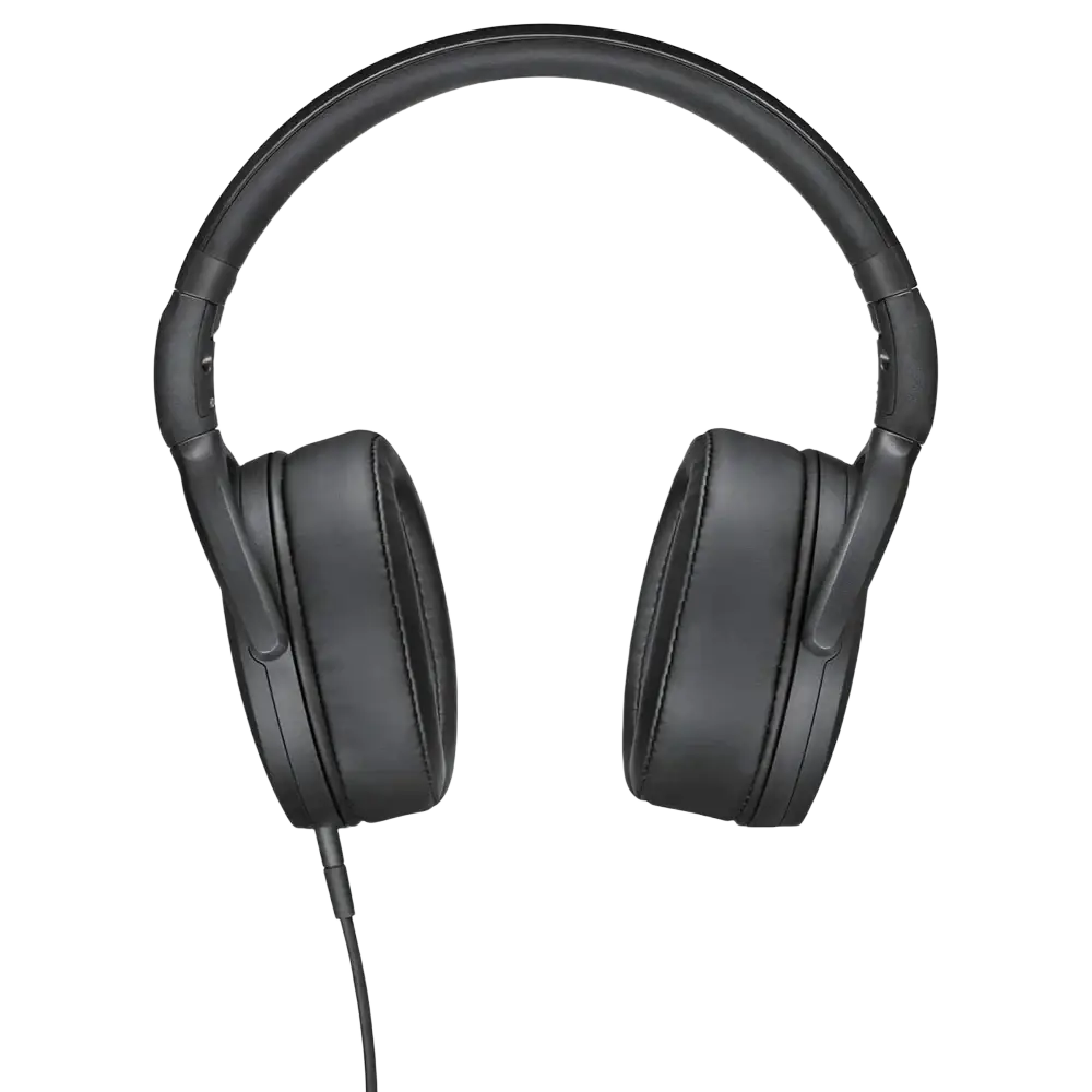 Black sennheiser hd400s wired over-ear headphones with padded earcups and sleek minimalist design