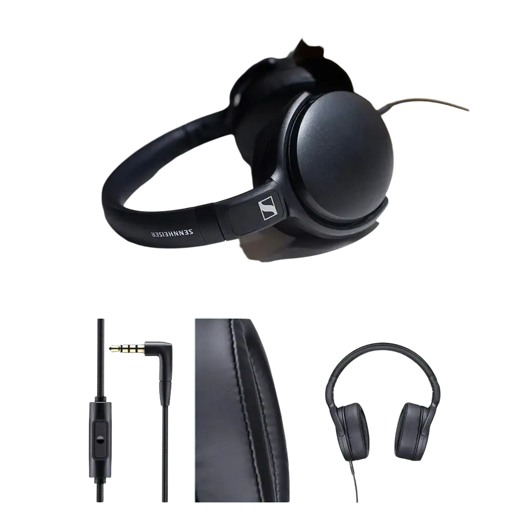 Black sennheiser hd400s wired over-ear headphones with matte finish and padded earcups for comfortable listening