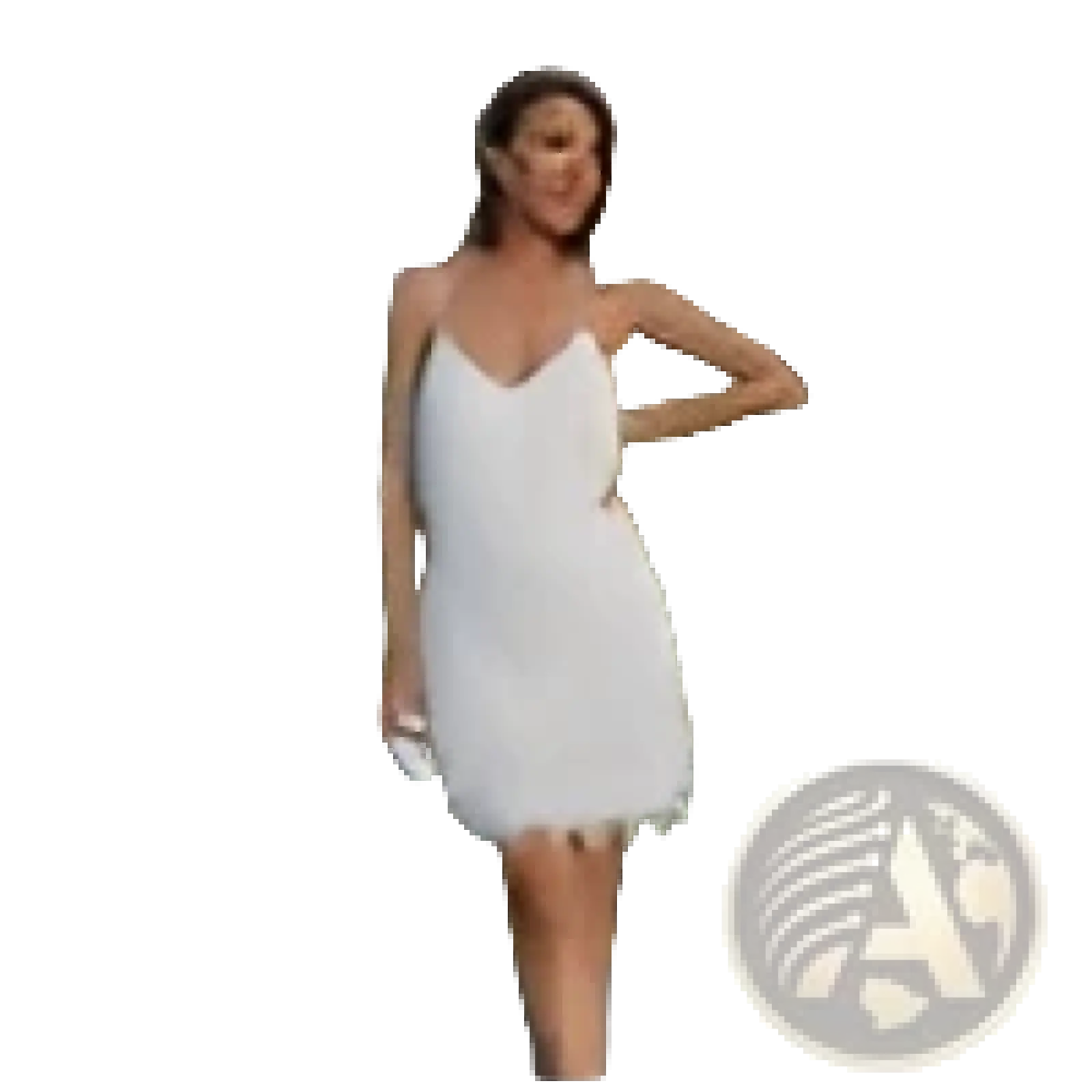 A woman outdoors wears a white sequin feather tassel v neck party mini dress with sandals holding her hair back