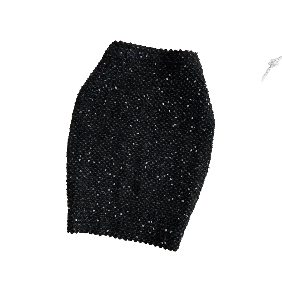 Black sequined mini skirt with a shimmering densely beaded texture perfect for glitter party wear and high waist style