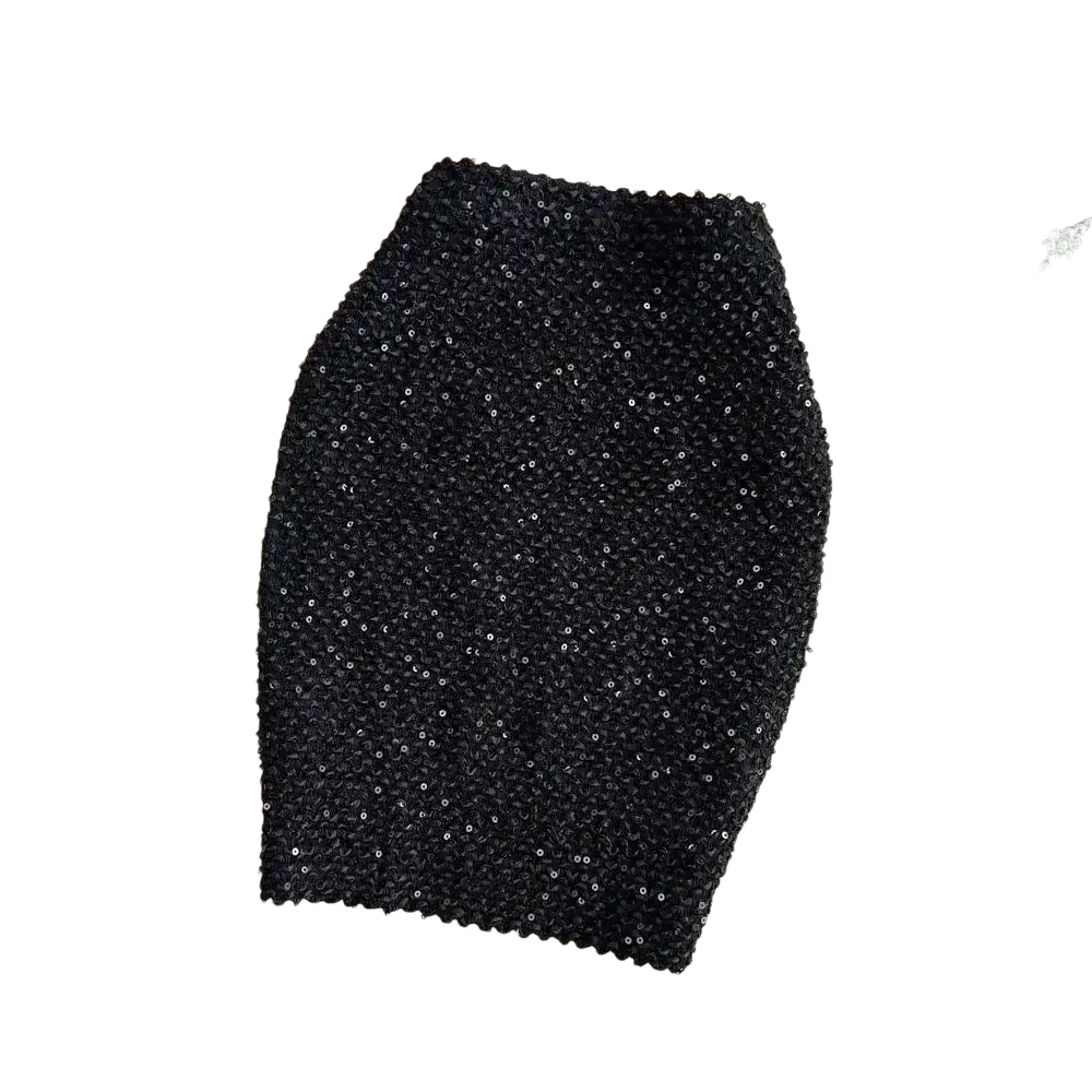 Black sequined high-waisted skirt with tight form-fitting design ideal for glitter party wear