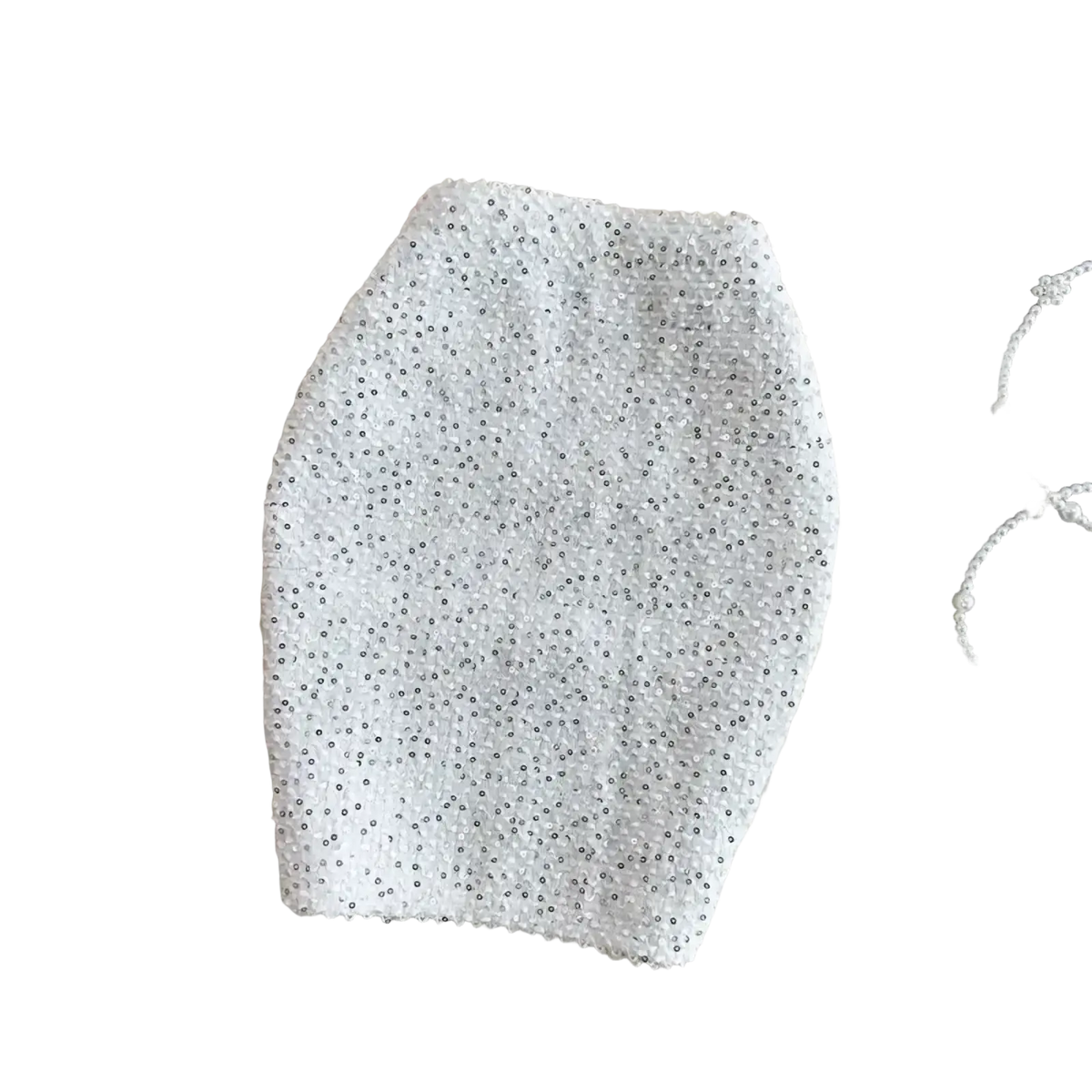 A shimmering white high waist sequin mini skirt with tiny reflective beads perfect for glitter party wear
