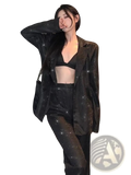 Black sequined oversized blazer for women with sleek tailored fit and subtle shimmer perfect for formal occasions