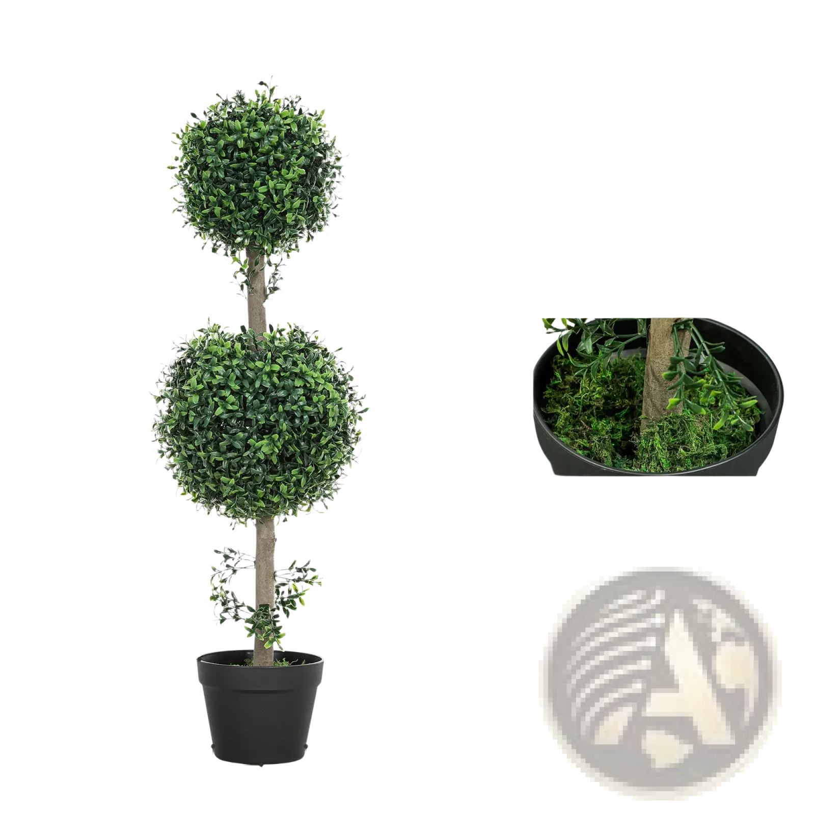 Set of 2 artificial boxwood topiary trees 36 inch with lush green foliage realistic brown trunk and black cement pot
